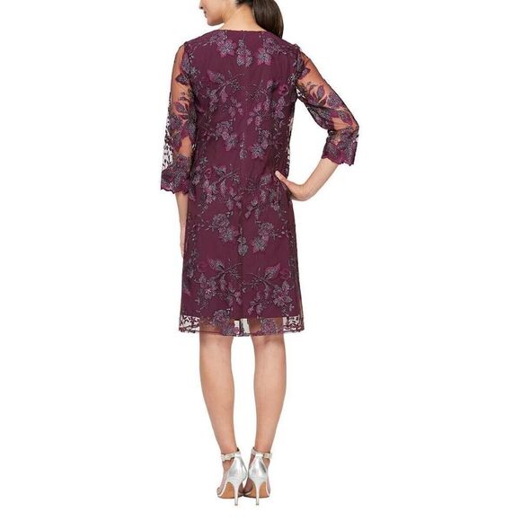 Alex Evenings Women Sz 14 Plum Purple Embroidered Sheer Overlay Midi Dress $219 - Picture 10 of 10